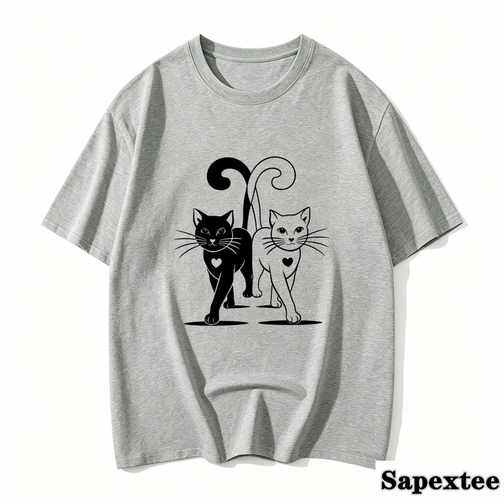 T-shirt à manches courtes pour femmes, avec motif de chat, idéal pour un usage décontracté au printemps, en été et en automne. Motif de chat optimiste.