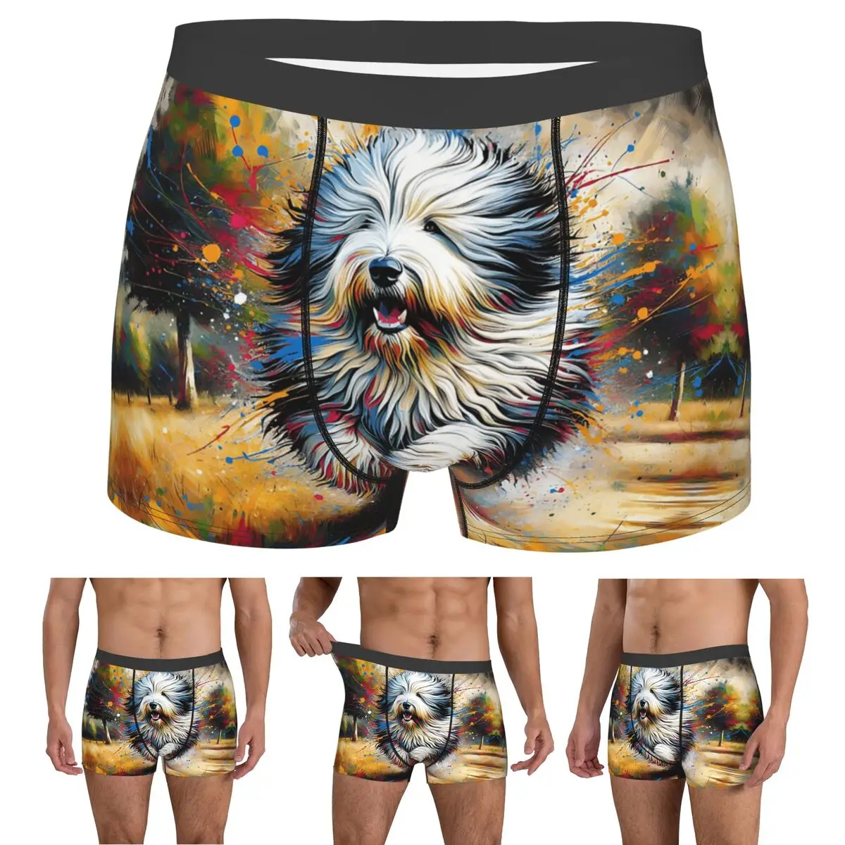 

Boxer Underpants Shorts Old English Sheepdog Dog Portrait Acrylic Panties Men Ventilate Underwear for Homme Man Boyfriend Gift