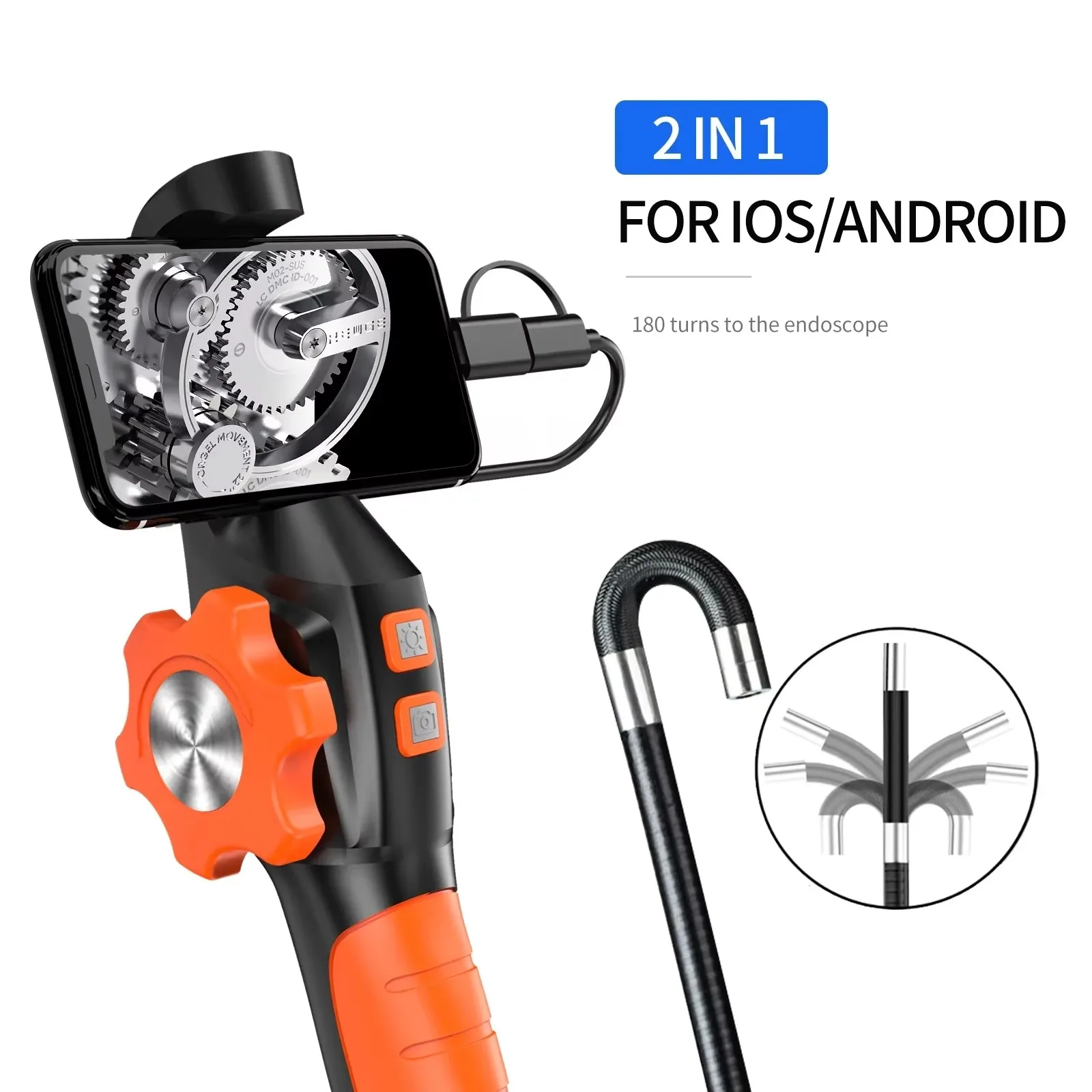 360 graden rotatie endoscoop inspectiecamera 6,4 mm lens HD gelede Borescope camera voor auto-auto IOS Android