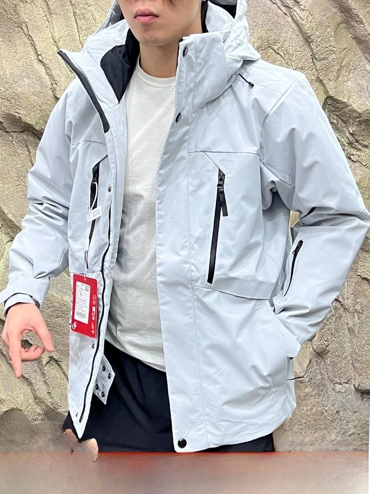 

Thiened Outdoor Men's down Jaet Anti-Cold Laser Glued Du Feather Warmth Tee-Proof Long Sve Zipper Closure Regular Fit