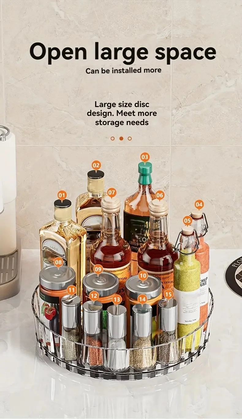 360 ° Rotierender, rotierender Gewürzregal-Organizer für Badezimmer, Küche, Arbeitsplatte, einfacher Zugang und effiziente Aufbewahrung, Schreibtisch-Aufbewahrungsbox – Detail 5