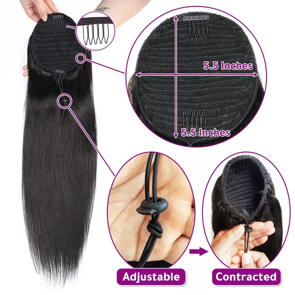 Ponytail Human Hair Extensions With Clip 10