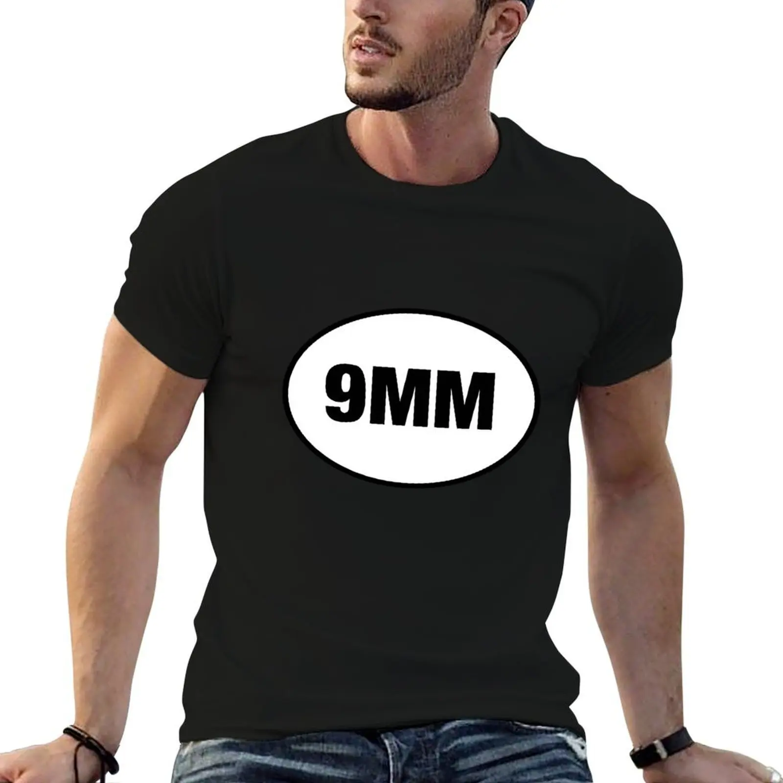 

9MM Oval Pistol Sticker Shirt Poster Card T-Shirt t shirt personalised t shirt man plain T-Shirt