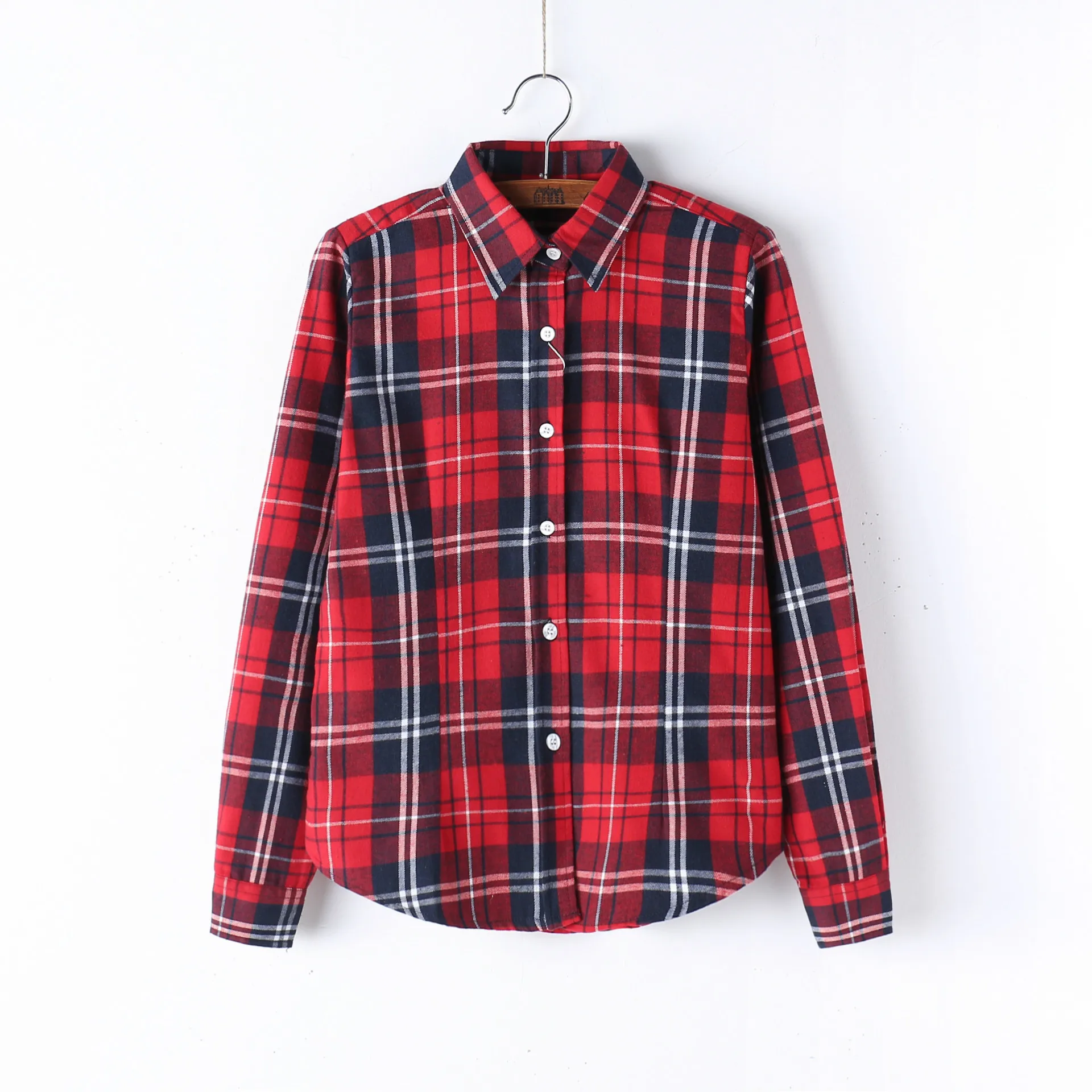 Classic Red Black Plaid Shirt Women 2024 New Casual Office Ladies Long Sleeve Blouses and Tops Lady Checked Clothes