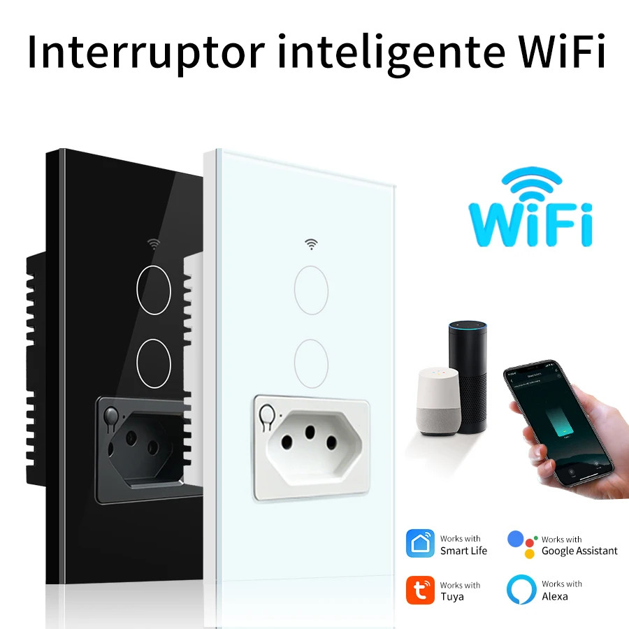 Brazil Standard WiFi Smart Wall Socket Outlets 1/2Gang Panel Touch Switch Tuya/Smart Life App Works with Alexa Google Home