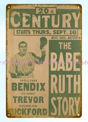 1940's Babe Ruth Story baseball metal tin sign contemporary home decor