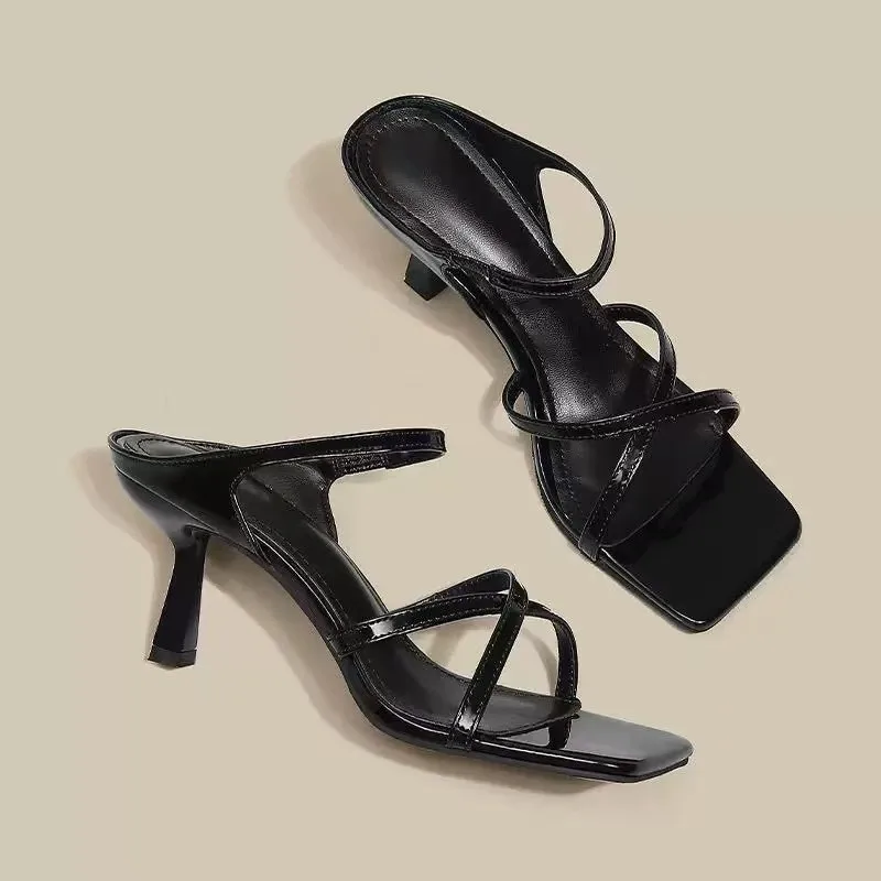 

Элитные дизайнерские женские босоножки и шлепанцы с открытым носком для женщин, лето 2026: Новые босоножки на высоком каблуке-шпильке с квадратным носком