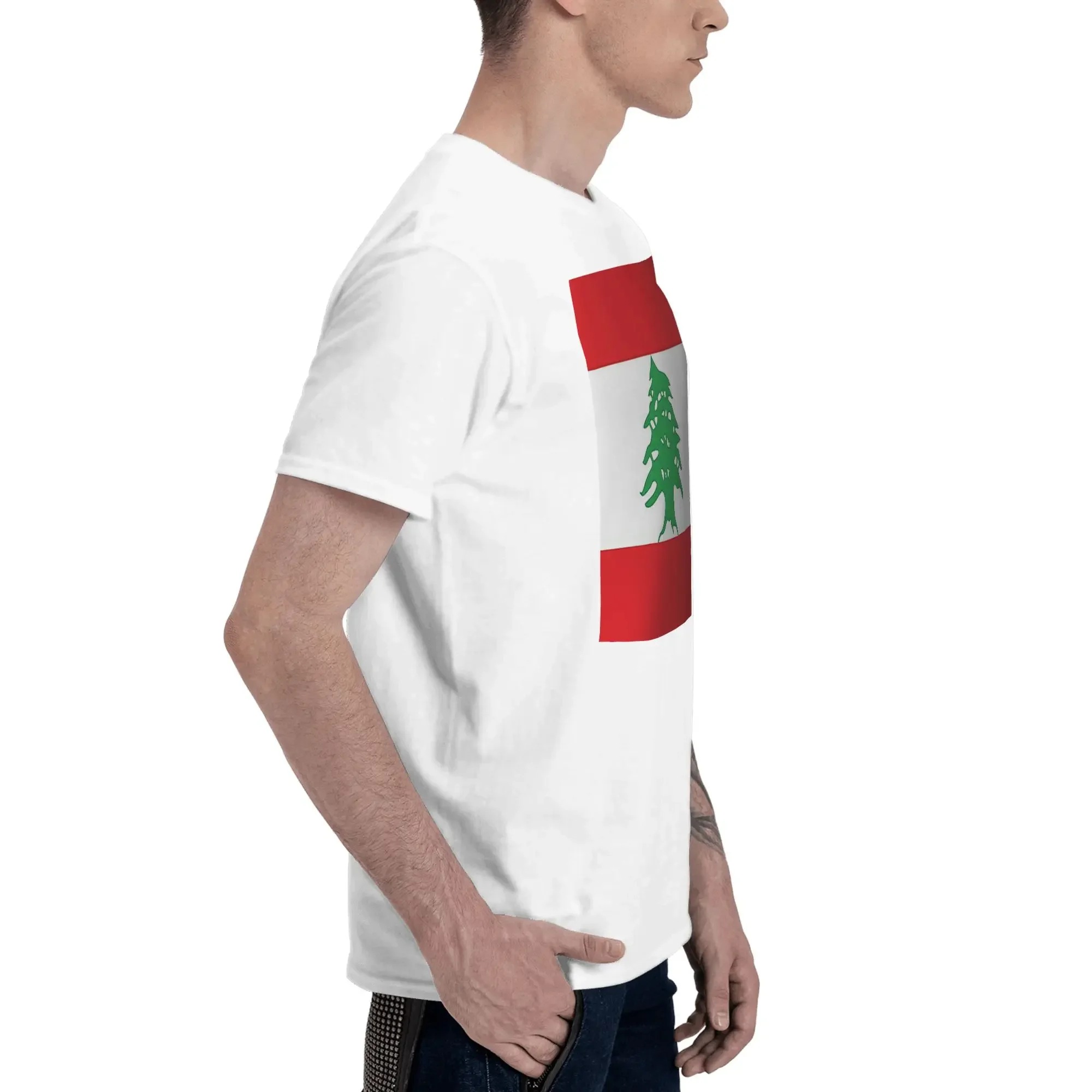 Flag of Lebanon Men T-Shirt Plus Size T Shirts Men's Crew Neck Cotton Tees Short Summer Male