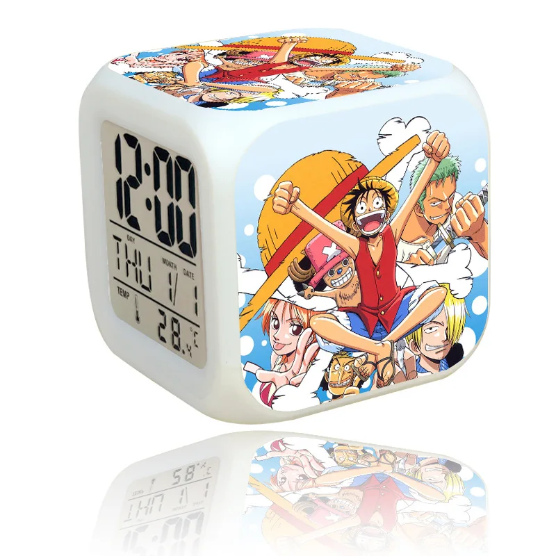 Anime One Piece Led Colorful Digital Square Clocks Luffy Zoro Date Kids Student Boys Get Up Timed Alarm Clock Kawaii Girls Gift