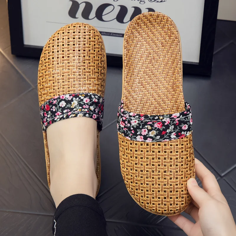 Vine Grass Woven Slippers In Summer, Linen Slippers For Indoor Living, Anti Slip Grass Mat Bamboo Slides Sandals Women Men - Image 6