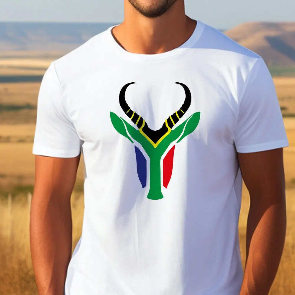 Springbok Face Flag T-Shirt South Africa Safari Birthday Holiday Rugby Gift Top