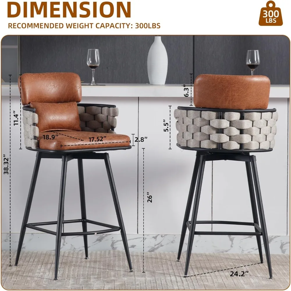 Bar Stools Set Of 2 Counter Height Bar Stools 26 Incheshand Woven Bar Chair For Kitchen Island