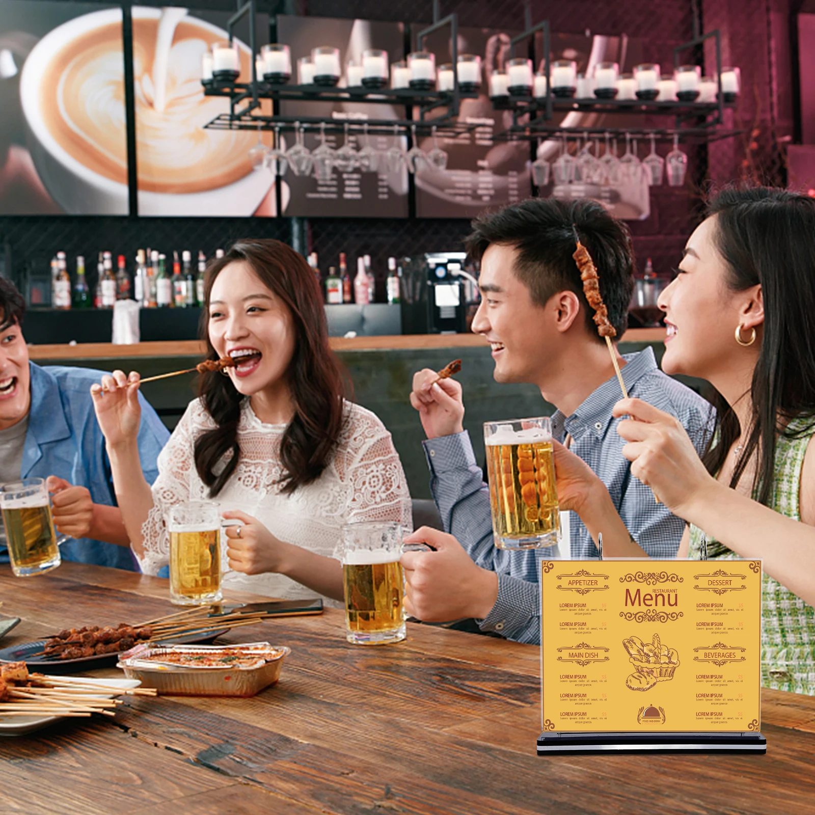 

Menu Display Stand Restaurant Sign Paper Holder Desk Advertisement Promotional Tabletop PVC Material Brochure Stable Placement