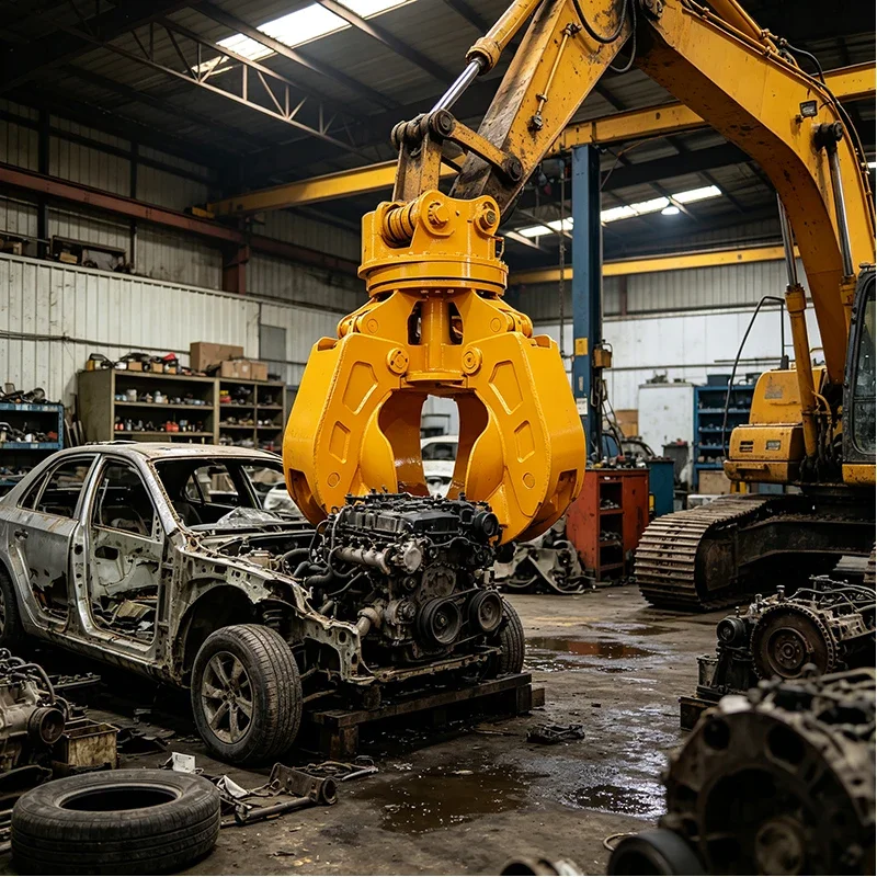 Excavator Grapple Hydraulic Orange Peel Attachment for Steel Scrap Waste Recycling Material Loading and Demolition Operations