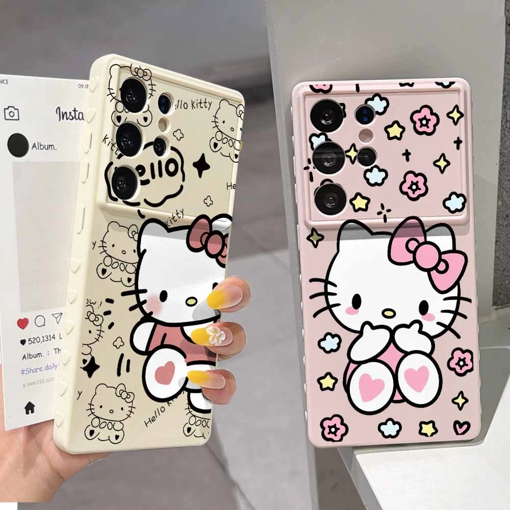 H-ello K-ittyS Cute Anime For Samsung A57 A56 A55 A54 A36 A27 A17 A16 A15 A14 A07 A06 A05 A04 Love Heart Side Phone Case