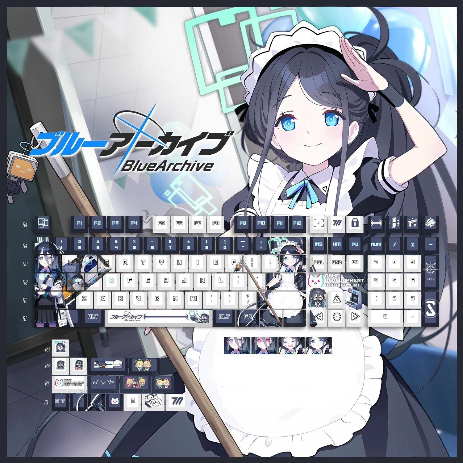 Tendou Alice 128 PBT Blue Archive Game DYE Sublimation Key Cover Cherry Cross MX Switch Key Caps for Mechanical Keyboard Gift