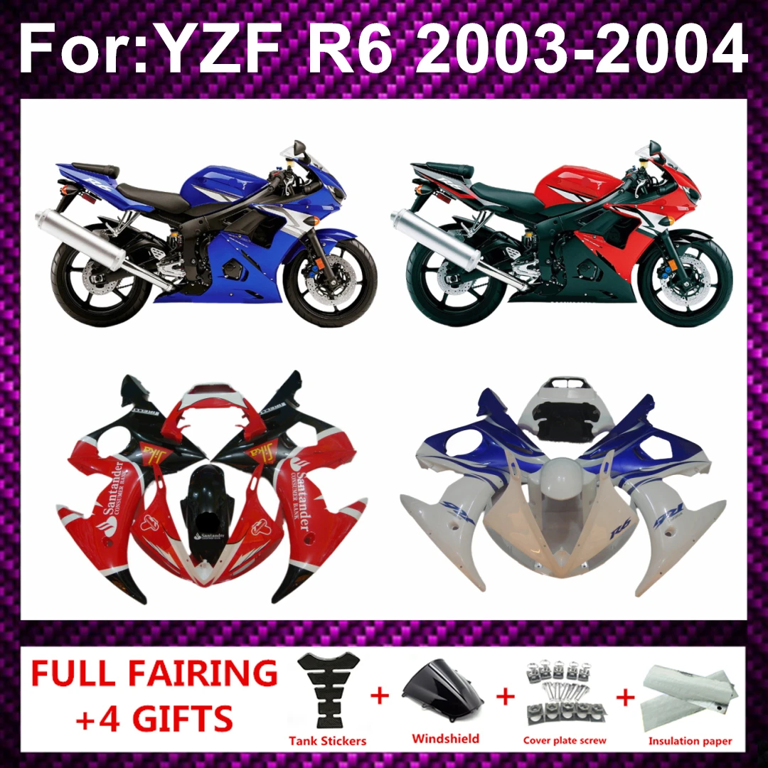 Motorcycle full Fairing kit fit for  YZF R6 03 04 YZF-R6 2003 2004 model bodywork body ABS Plastics fairings kits zxmt