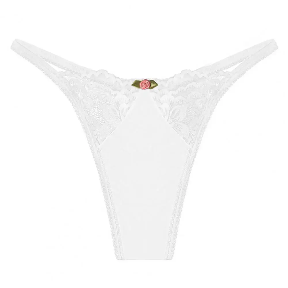 Women Lace G-string Elegant Lace High Waist G-string with Floral Detail Soft Lady Panties Anti-septic Spaghetti Strap Underpants