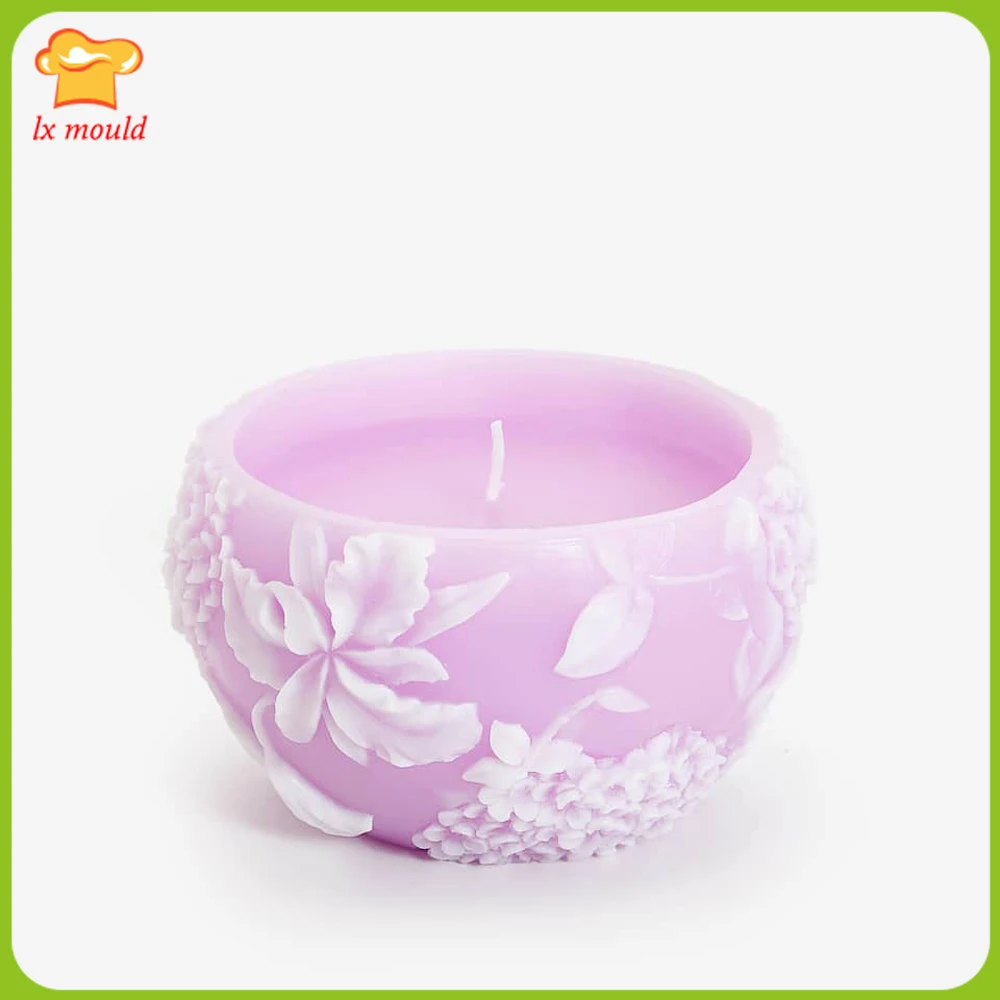 

LXYY New 3D Semicircular Embossed Floral Soap Candle Silicone Moulds