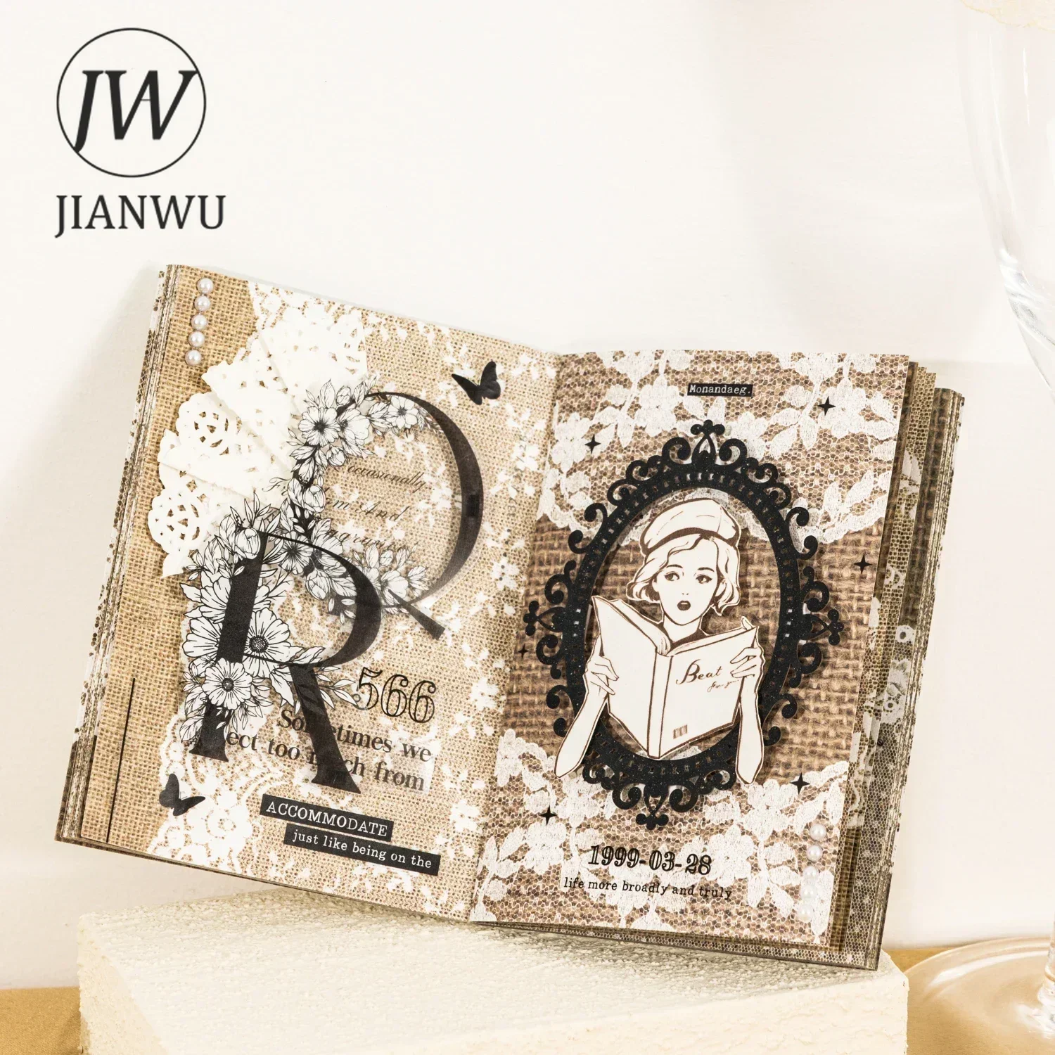 JIANWU Paper Collection Series Vintage Flower Lace Pattern Collage Decor Material Paper Creative DIY Junk Journal Stationery