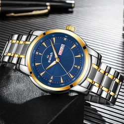 SWISH Men's Watches Two Tone Gold Business Quartz Watch for Man Waterproof Luminous Stainless Steel Wristwatch Male Date Week