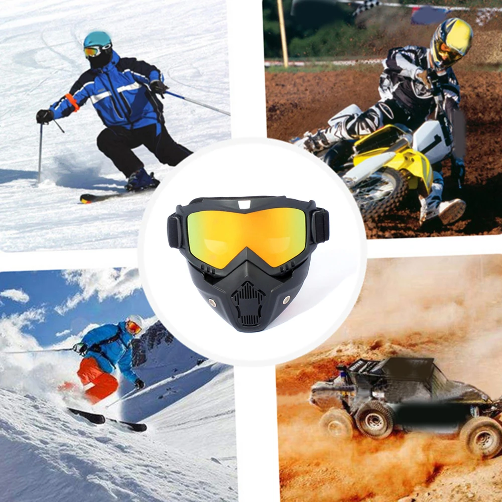 

Motorbike Moto Goggles Detachable Motorcycle Helmet Riding Glasses With Removable Face Mask New