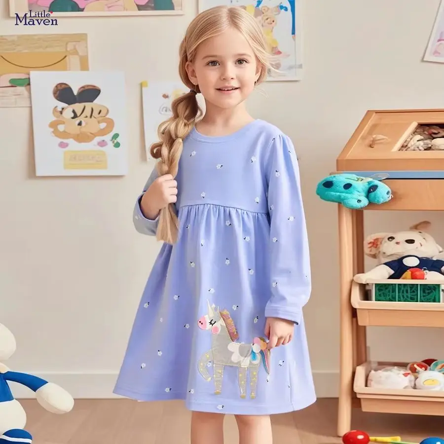 

Cute Girls Dress Kids Long Sleeve Unicorn A Line Dress For Children's Clothing Daily Wear Baby Casual Party Homewear Clothes