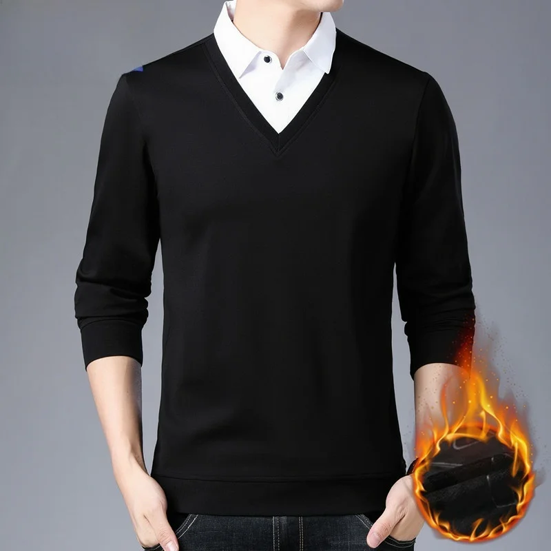 

Мужской трикотаж с воротником-стойкой, не требующий глажки, повседневный, модный, утепленный, однотонный, зимний...