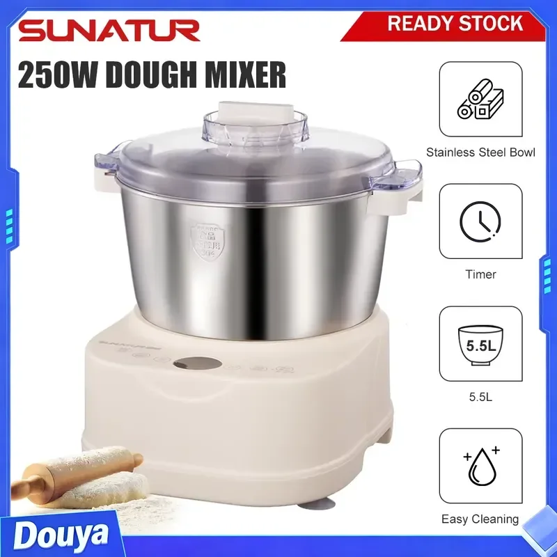 SUNATUR Dough Kneading Machine Stand Mixer with Chinese & Western Modes Timed Fermentation Cream Whipping
