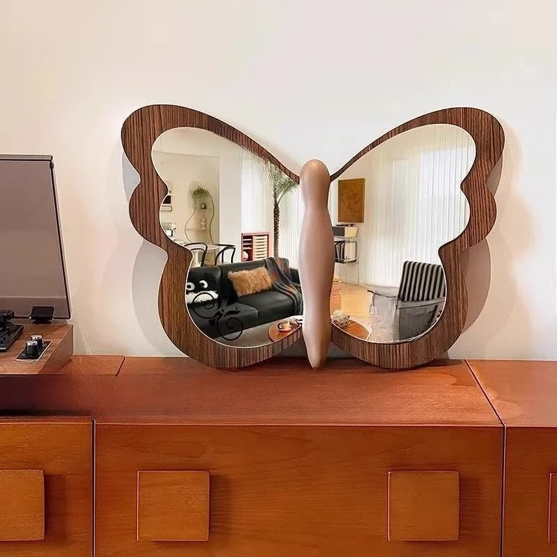 Medieval solid wood mirror bedroom makeup solid wood vanity mirror French retro decorative mirror