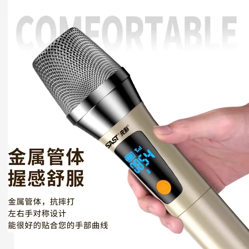 Xianke OK-123 ميكروفون لاسلكي واحد إلى اثنين من قطعة U تردد قابل للتعديل مكبر صوت منزلي كاريوكي معدني مضاد للعواء