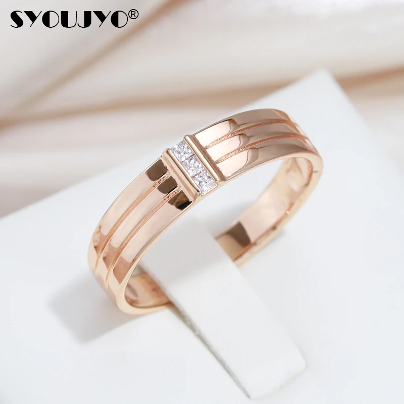 SYOUJYO 585 Gold Color Vintage Men's Ring Cubic Zirconia Setting Fashion Jewelry