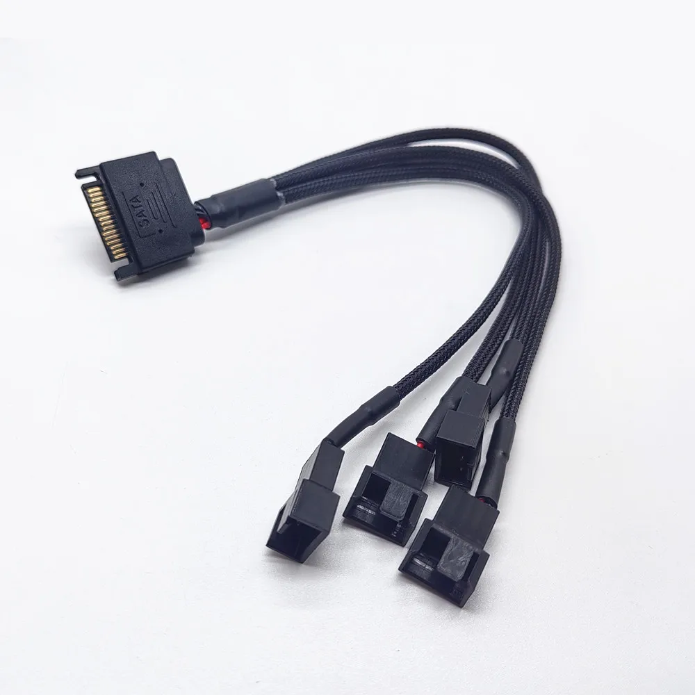 Black Sleeved Cooler Cooling Fan Splitter Power Cable 12V SATA To Multiport 3/4Pin Connector for Molex IDE Computer PC