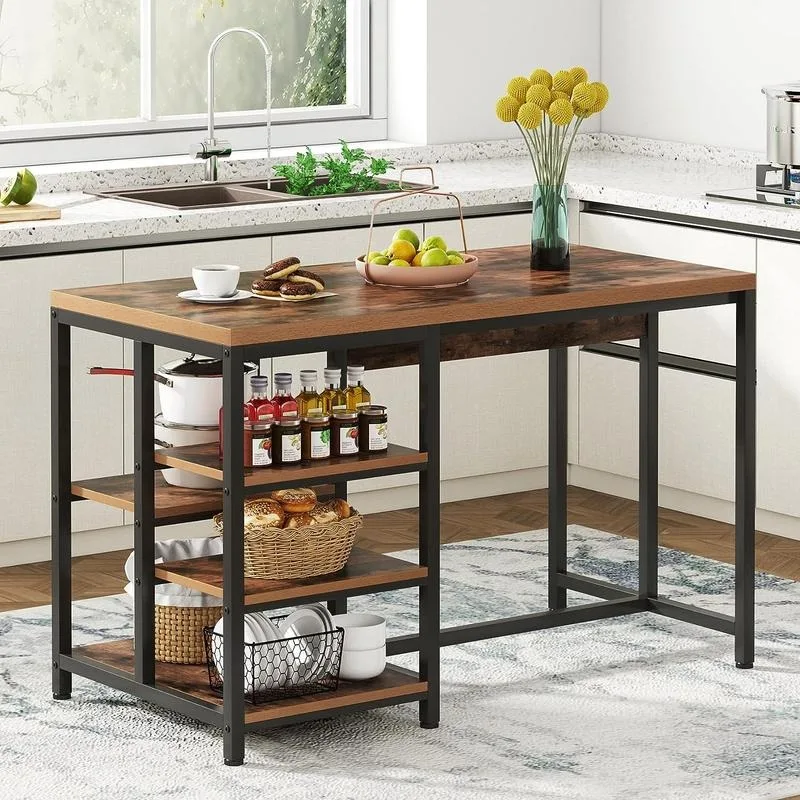 

Tribesigns Industrial Kitchen Island with Storage Shelves, Small Dining Table