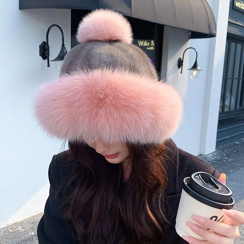 

Fluffy Fur Fisherman Hat For Women Winter Plush Ear Protection Cap Windproof Warm Female Panama Caps Solid Fashion Bucket Hat