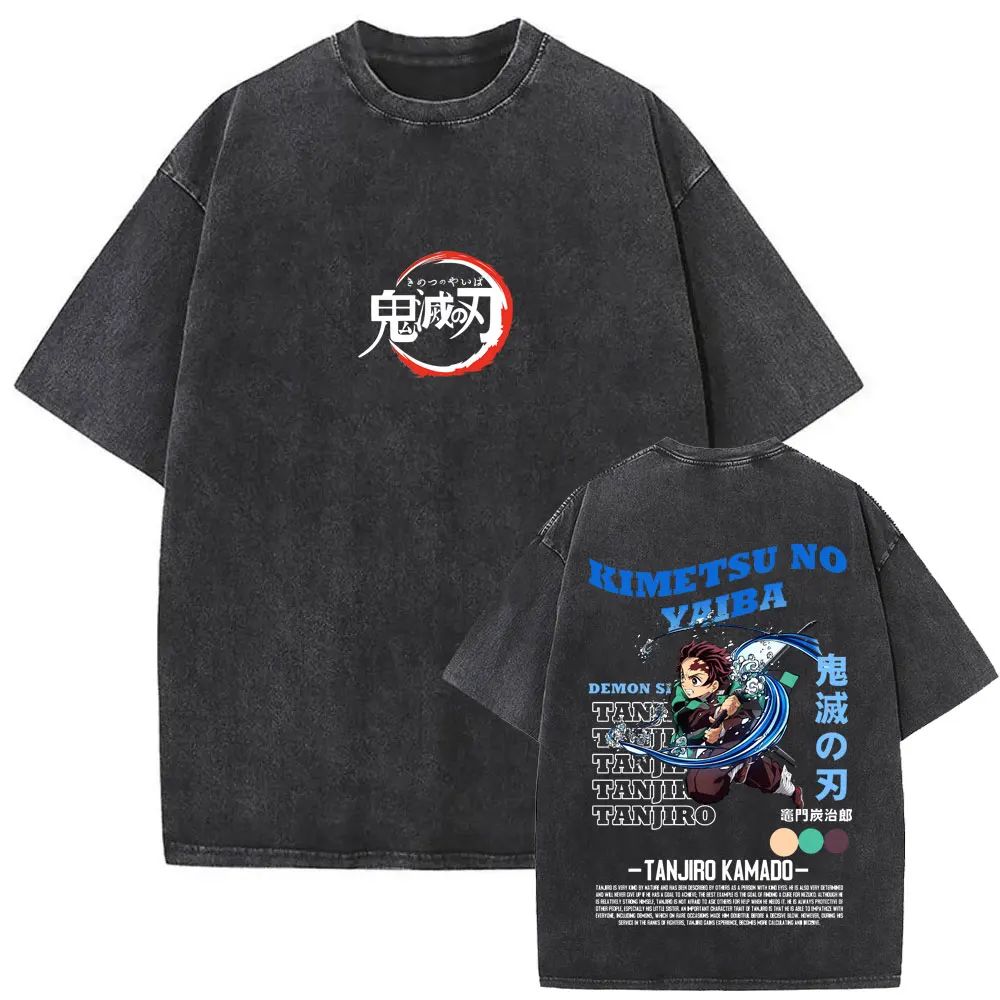 

Washed Vintage Anime Demon Slayer Kamado Tanjirou Graphic Print T-shirt Summer Men Women Clothing Fashion Cartoon Casual T Shirt