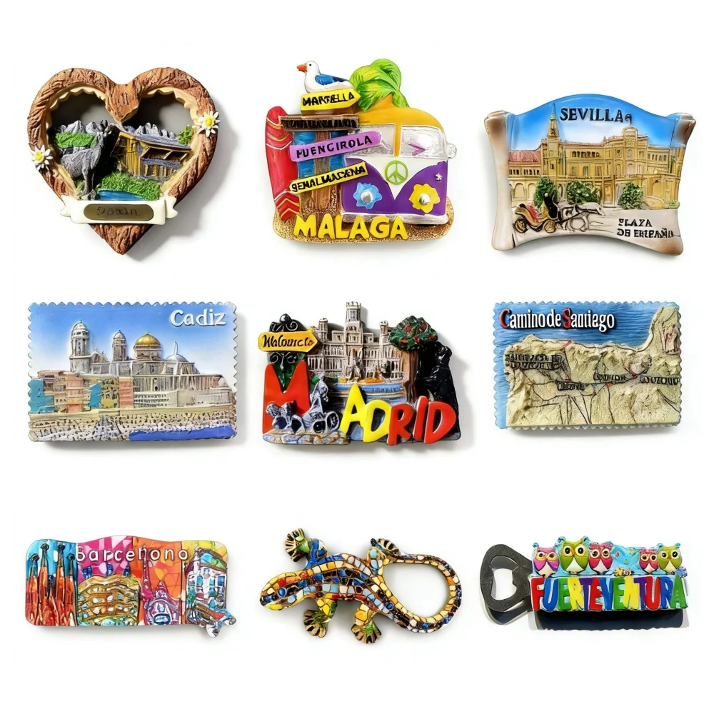 Spain Fridge Magnet 3D Resin Tourist Souvenir Barcelona Madrid Cordoba Guadalest Refrigerator Sticker Home Decor