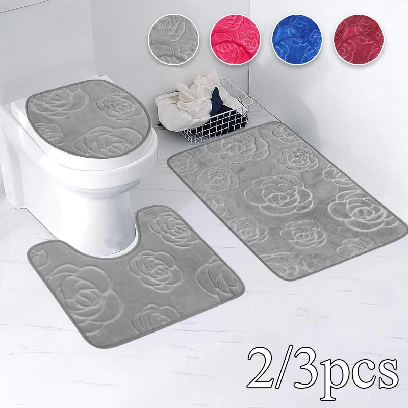 2/3pcs Bathroom Rugs ,Ultra Soft Non Slip Floor Mat and Absorbent Bath Mat,U-Shaped Contour Rug, Toilet Lid Cover for Bathroom