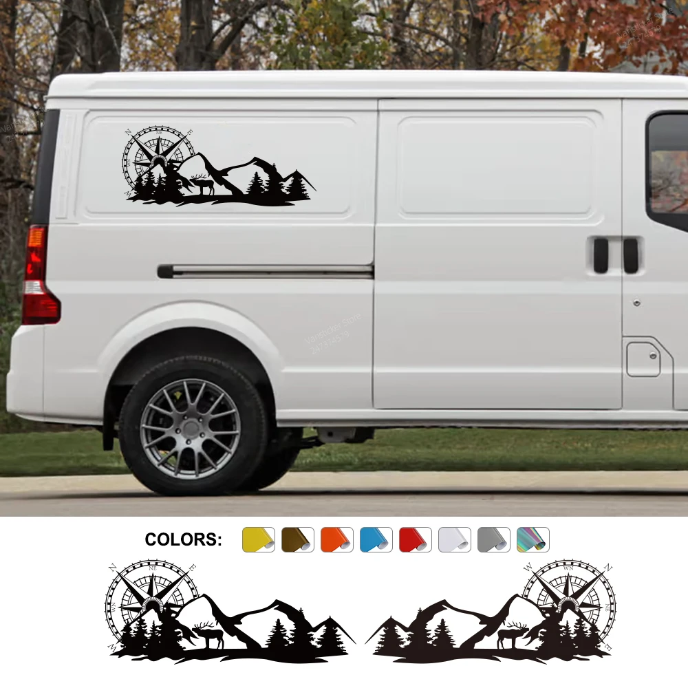 2PCS Auto Aufkleber Berg Grafiken Für Wohnmobil Horsebox Caravan RV Camper Van Körper Dekor Vinyl Aufkleber Zubehör