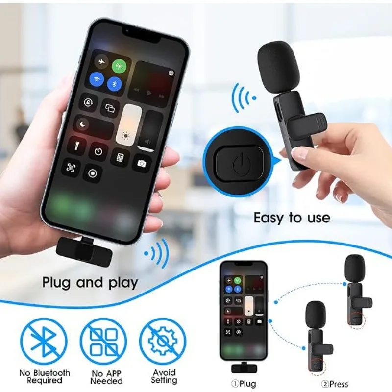 Wireless Lavalier Microphone 2.4G Portable Audio Video Recording Mini Mic for iPhone Android Live Broadcast Gaming Interviews