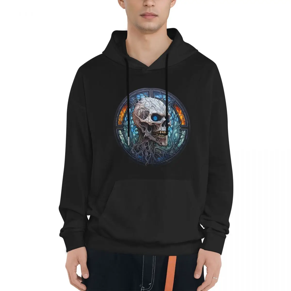 Skull Men's Cotton Hoodie Sporty Hooded Sweatshirts Long Sleeve Casual Waffle Knit Pullover Hoodies with Dynamic Kanga Pocket