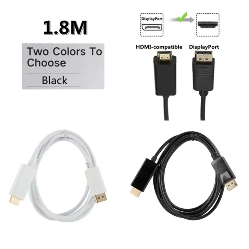 MnnWuu-cable convertidor adaptador compatible con Displayport a HDMI, 1080P, 1,8 M, para ordenador portátil, proyector, TV, DP a HDMI