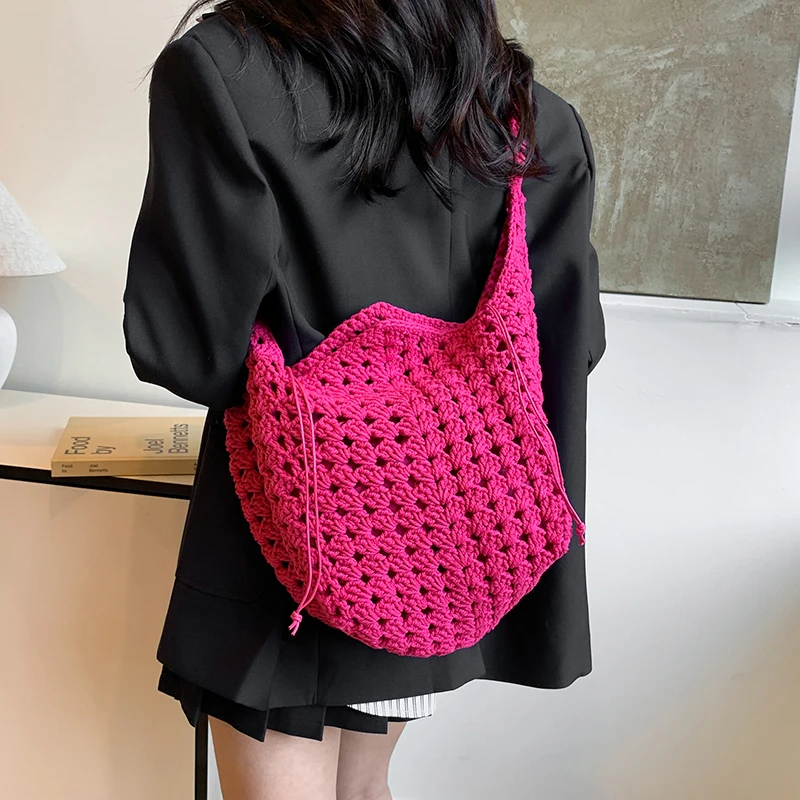 

New Hollow Out Knitted Woven Single-shoulder Bag 2026 Summer New Braided Crochet Tote Bag Versatile for Daily Use Beach Bag