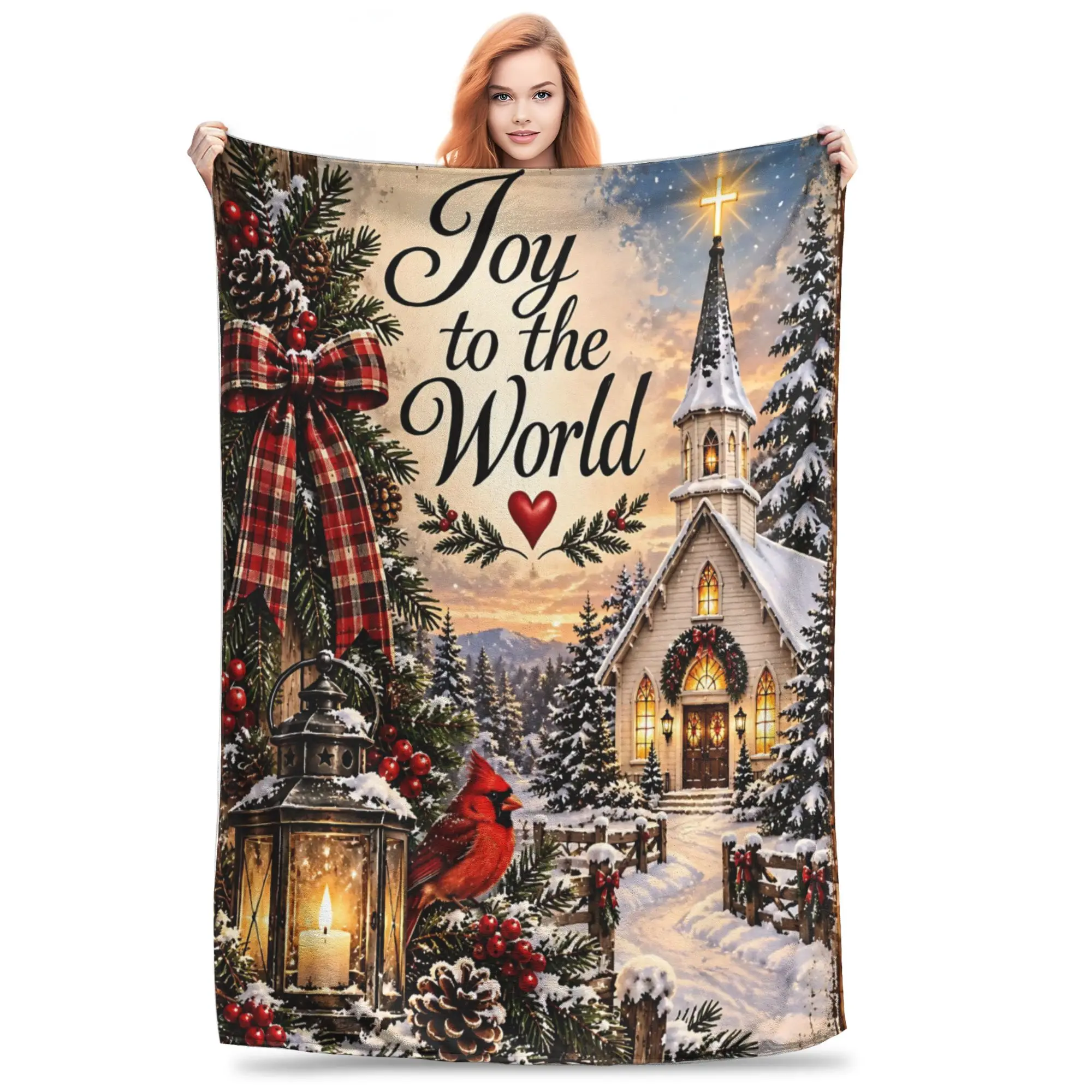 1PC Joy To The World Church  home room decorations Winter Blankets for Adults Bedding Home Interior Sofa Knee
