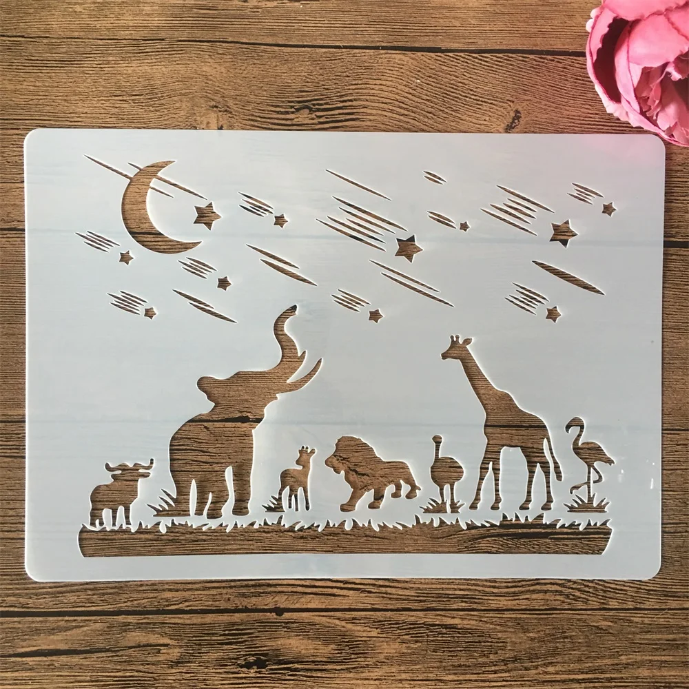 A4 29cm Moon Meteor Stars Animals DIY Layering Stencils Wall Painting Scrapbook Coloring Embossing Album Decorative Template