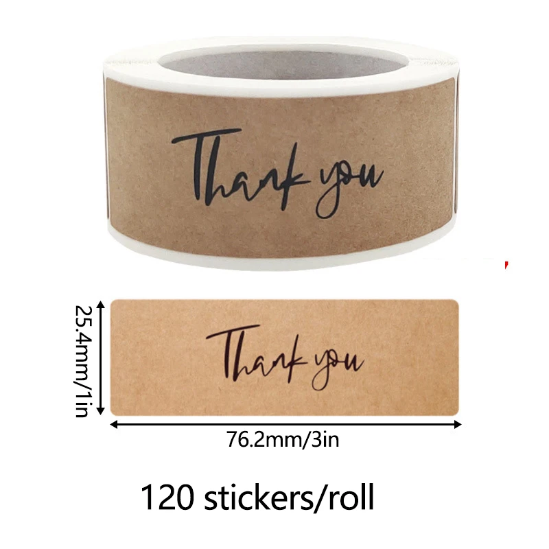 120 Pcs/Pack Thank You Kraft Paper Stickers Scrapbooking Rectangle Labels Adhesive Tape Handmade Thank You for Your Order