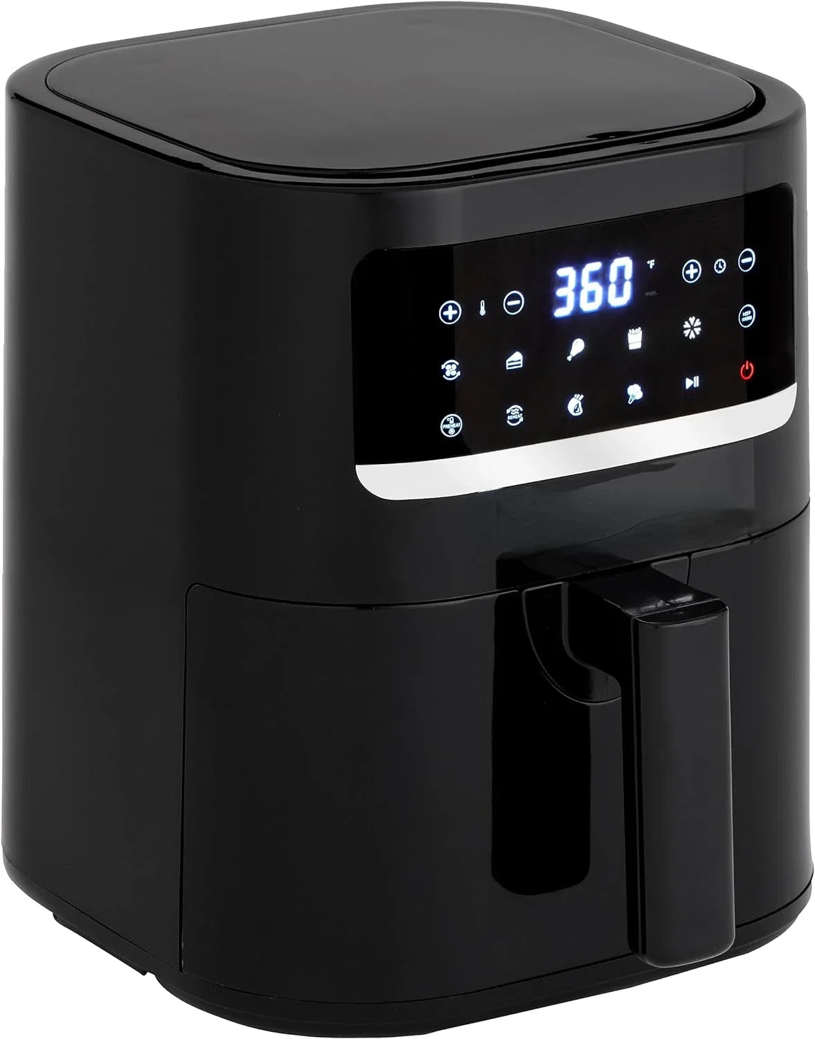 

Black 1500-Watt Compact Air Fryer with 5-Quart Capacity, Digital Controls, Nonstick Frying Basket, and 10 Cooking Presets for He