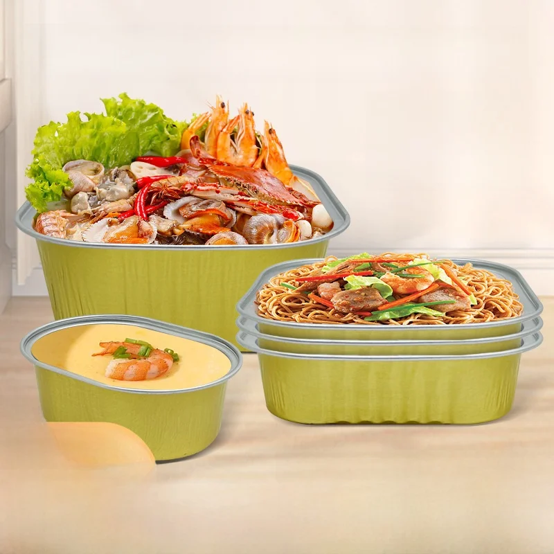 Gold Aluminum Foil Disposable Food Box with Lid Baking Bread Oven Cake Mold Tin Paper Box Bakery Takeout Container Catering S...