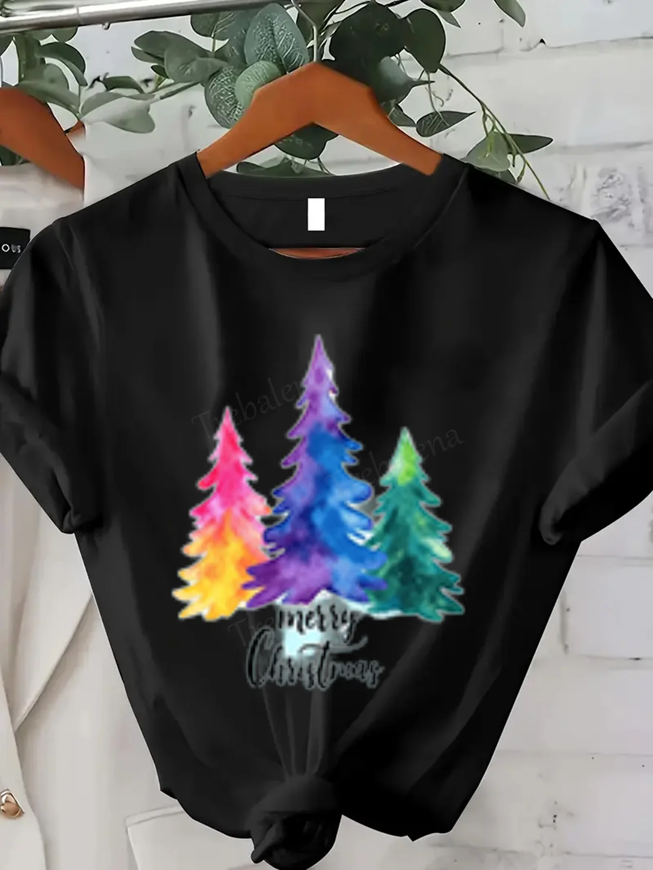 Women T-shirt Colorful Christmas Trees T-Shirt for Women, Festive Holiday Wear