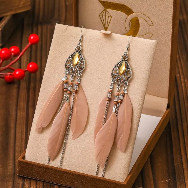 Bohemian Wasser Tropfen Feder Ohrringe für Frauen Mode Elegante Frische Strass Kette Quaste Ohrringe Party Urlaub Schmuck – Detail 9